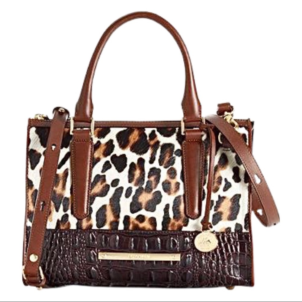 SOLD Brahmin Anywhere Convertible Satchel Bag Purse Brown Morrison Leopard